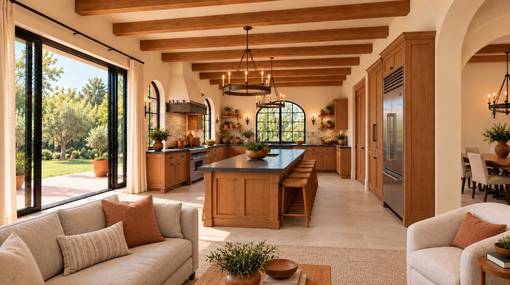 Contemporary finish variation of the same family room and kitchen