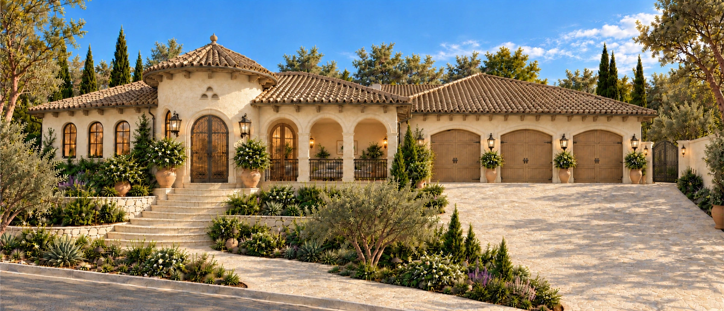 Sandy walls, weathered brown tile and lighter timber exterior palette